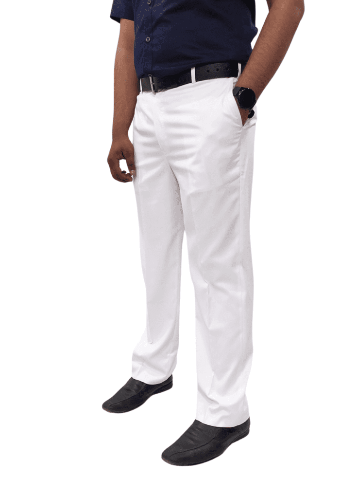 Clavelite mens regular fit formal flat front trouser = polyester blend solid white gents dress pant