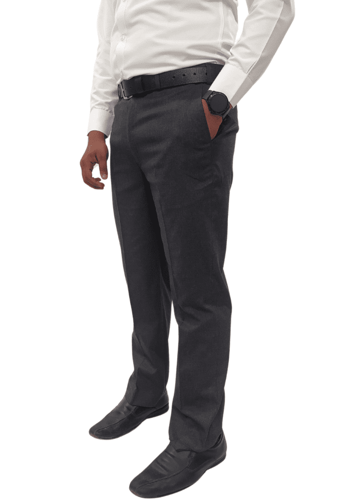 Clavelite mens regular fit formal flat front trouser - polyester blend solid dark grey gents dress pant