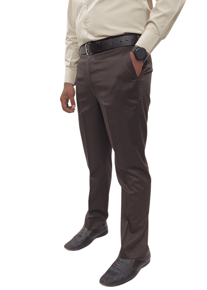 Clavelite mens regular fit formal flat front trouser - polyester blend solid chocolate brown gents dress pant
