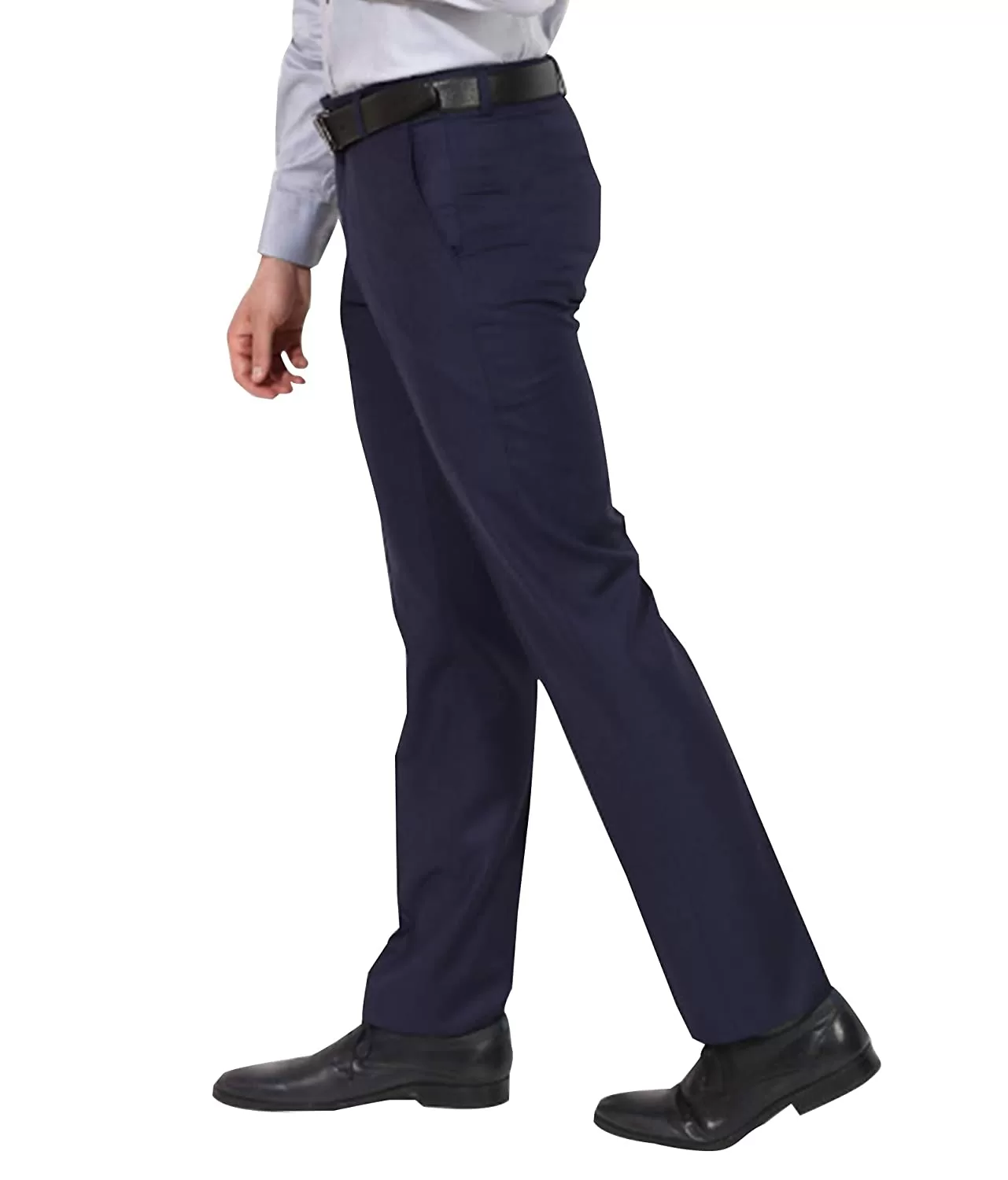 Clavelite Dark Blue Solid Formal Flat Front Trouser Pant For Men 