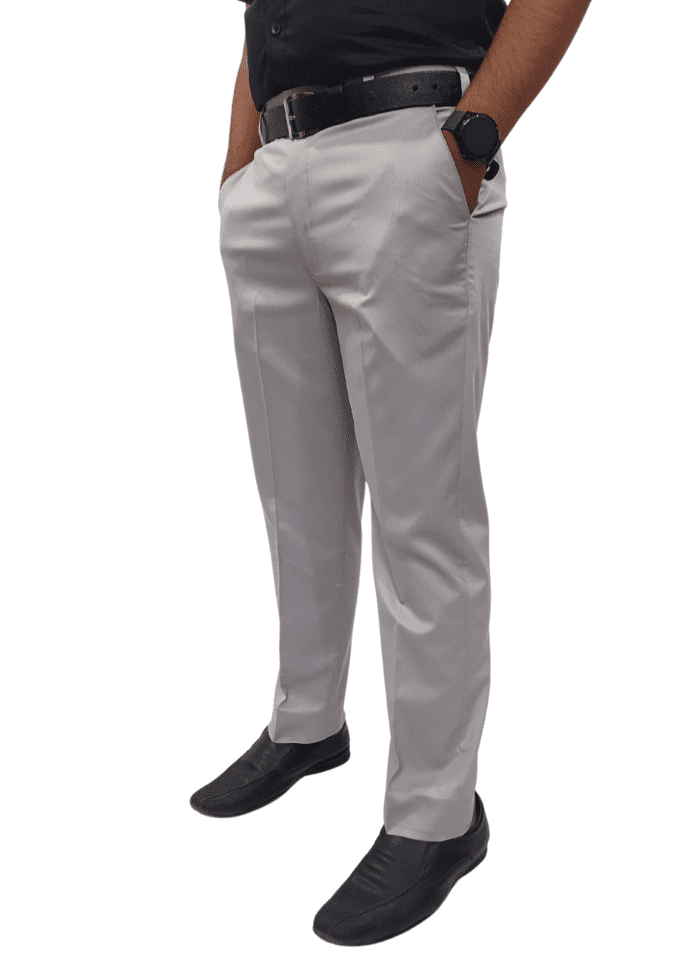 Clavelite mens regular fit formal flat front trouser - polyester blend solid light grey gents dress pant