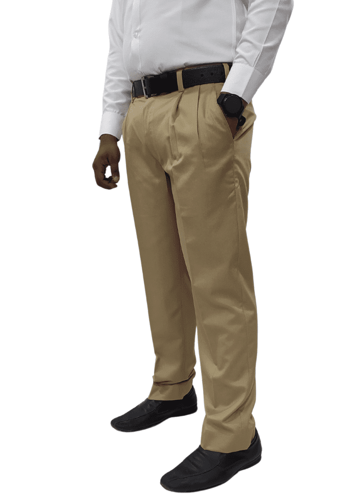 Clavelite mens regular fit formal camel brown pleated front trouser - polyester viscose blend gents dress pants