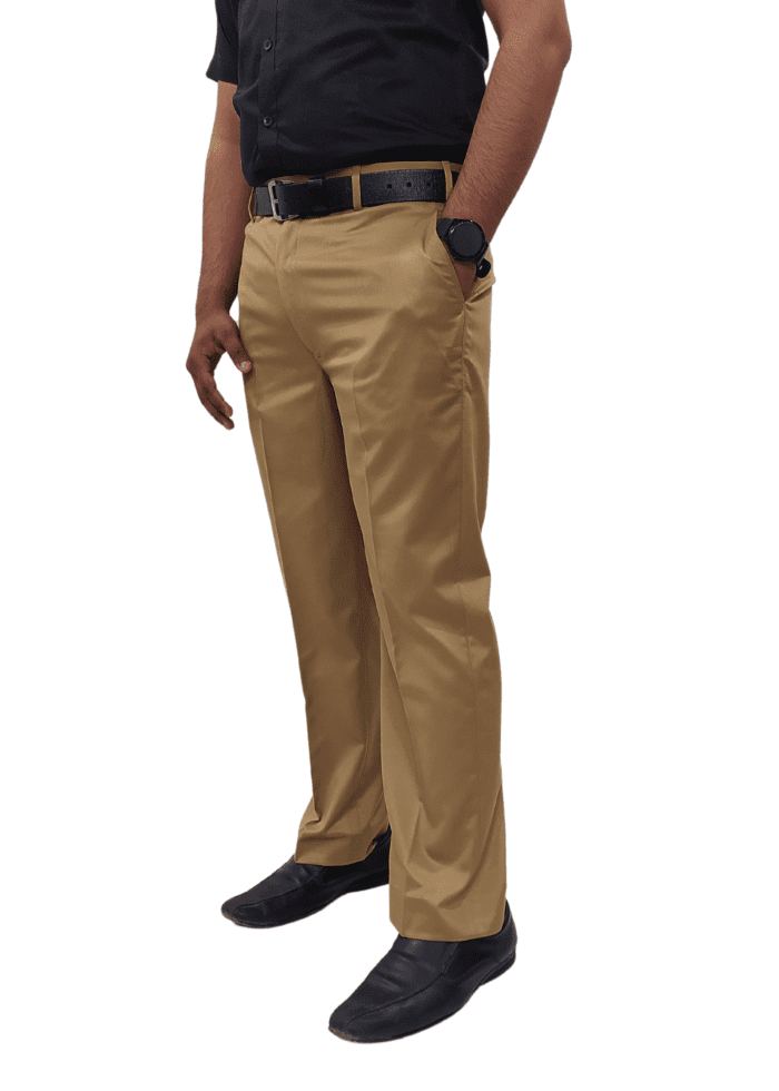Clavelite mens regular fit formal flat front trouser - polyester blend solid brown gents dress pant