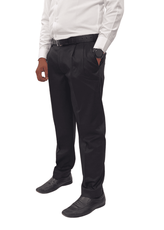 Clavelite mens regular fit formal black pleated front trouser - polyester viscose blend gents dress pants