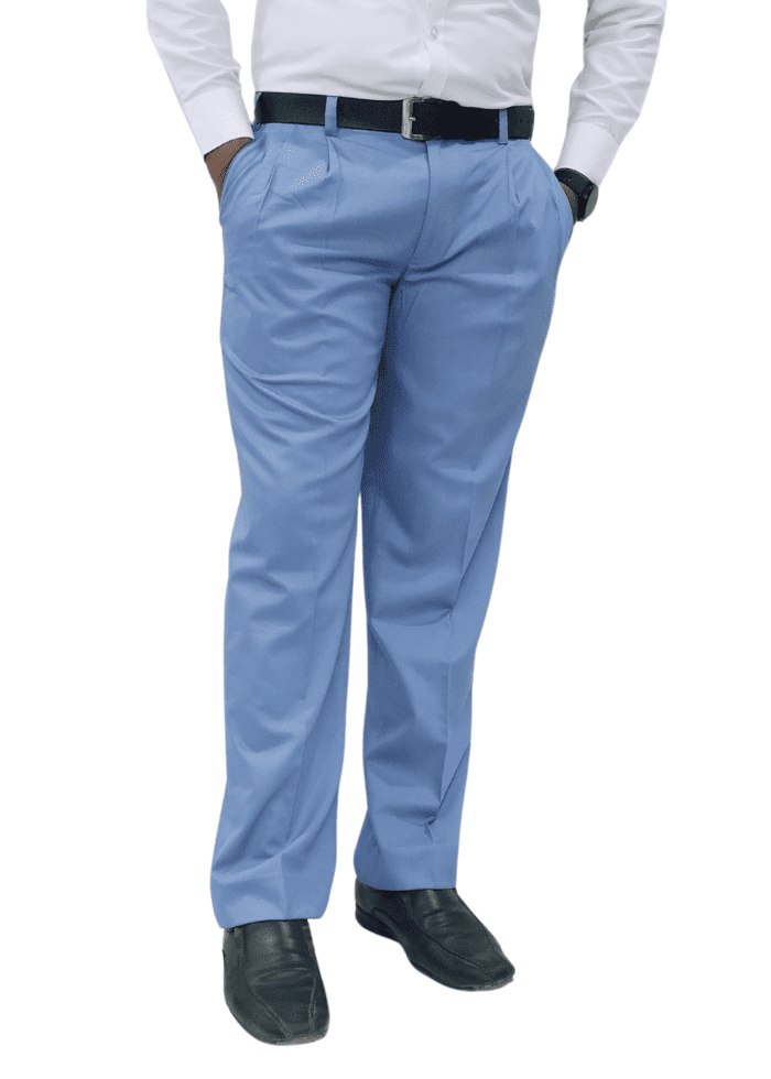 Clavelite mens regular fit formal light blue pleated front trouser - polyester viscose blend gents dress pants