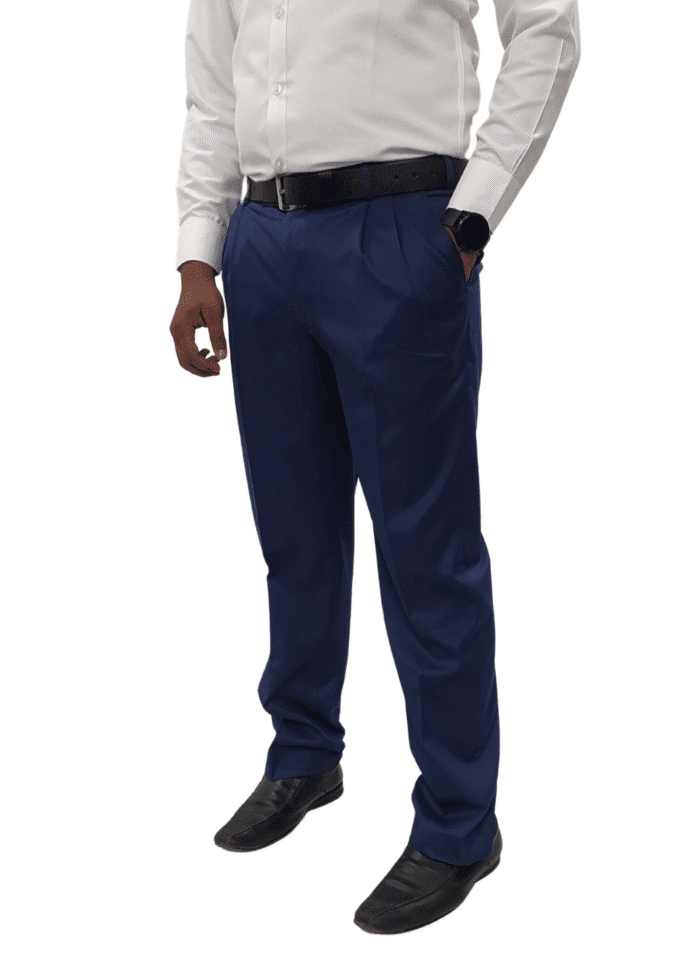 Clavelite mens regular fit formal navy blue pleated front trouser - polyester viscose blend gents dress pants