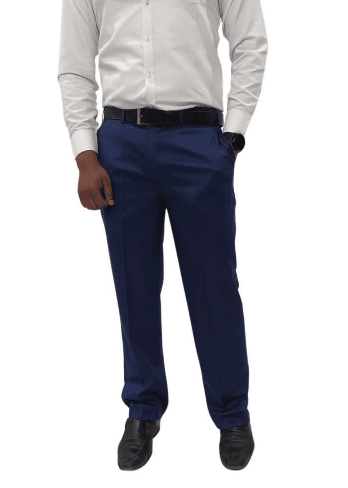 Clavelite mens regular fit formal flat front trouser - polyester blend solid navy blue gents dress pant
