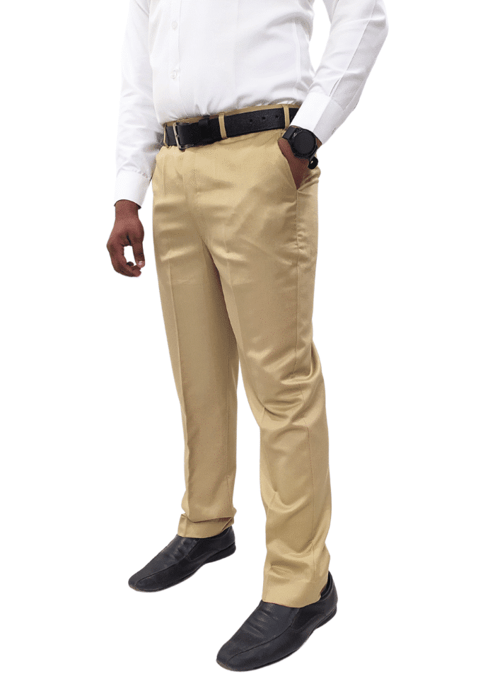 Clavelite mens regular fit formal flat front trouser = polyester blend solid beige gents dress pant